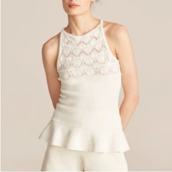 Rebecca Taylor White Viscose Knit Peplum Sweater Tank NWT Sizes XS & Medium - Picture 1 of 11